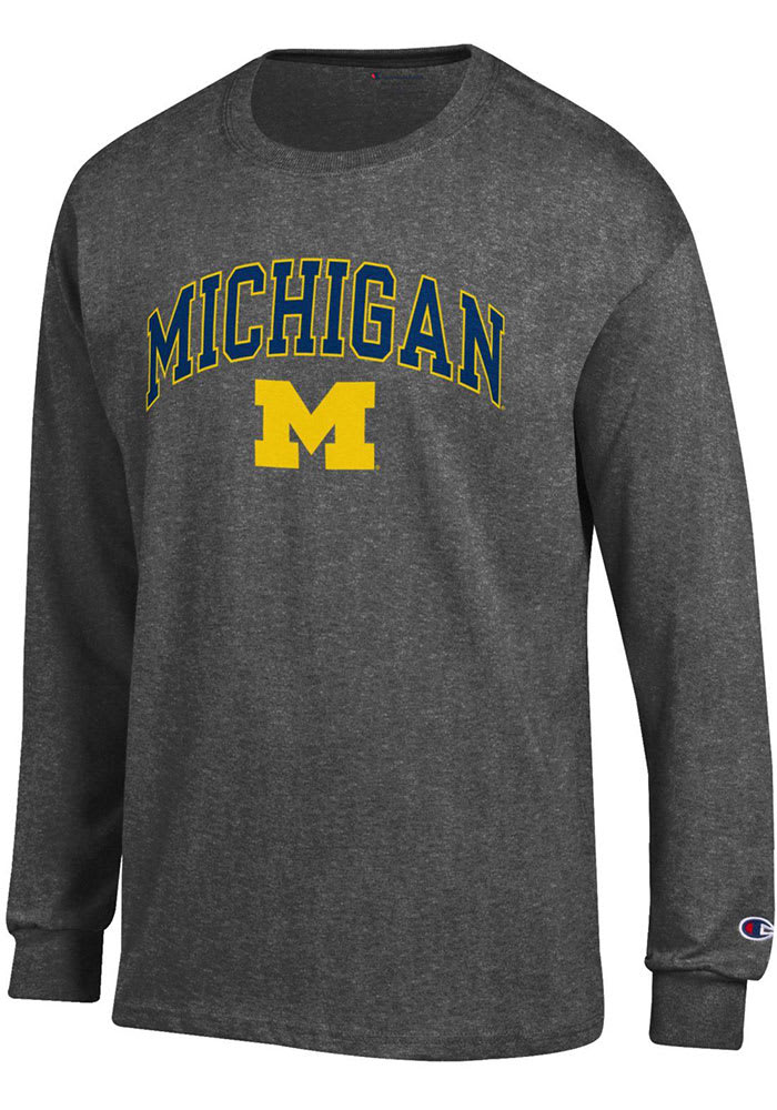 Champion Michigan Wolverines Charcoal Arch Mascot Long Sleeve T Shirt