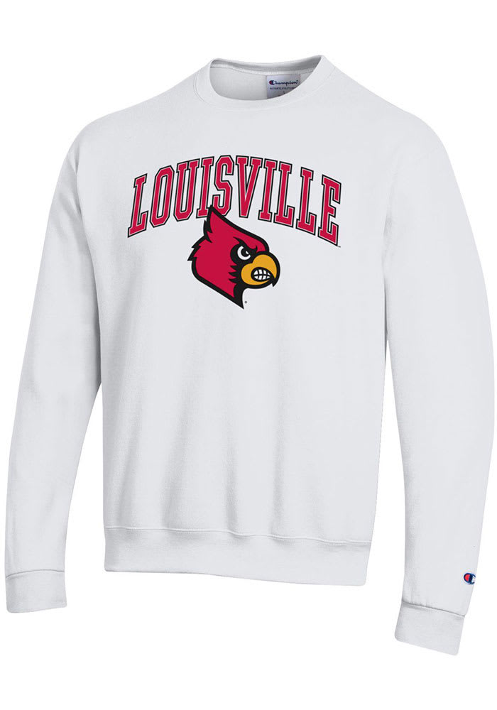 Champion Louisville Cardinals White Arch Mascot Powerblend Long Sleeve Hoodie, White, 50% Cotton / 50% Poly, Size S, Rally House