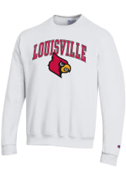 Champion Louisville Cardinals Mens White Arch Mascot Long Sleeve Crew Sweatshirt