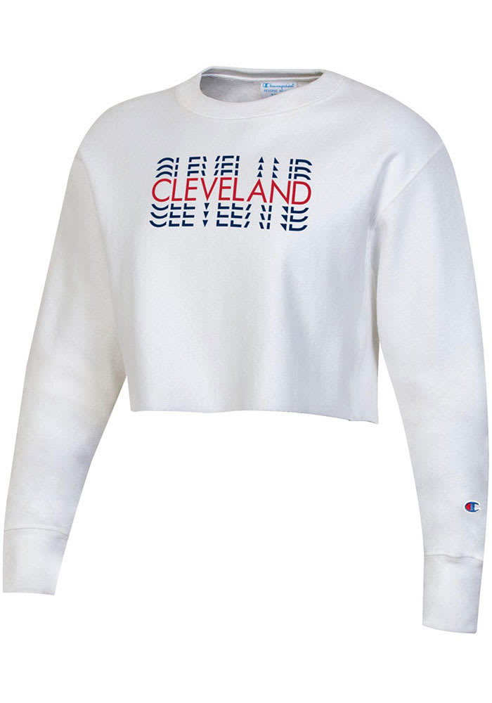 Champion Cleveland Womens White Repeating Wordmark Crew Sweatshirt