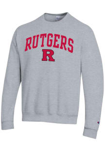 Mens Rutgers Scarlet Knights Grey Champion Arch Mascot Crew Sweatshirt