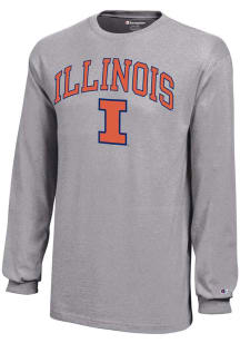 Youth Illinois Fighting Illini Grey Champion Arch Mascot Long Sleeve T-Shirt