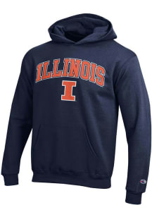 Youth Illinois Fighting Illini Navy Blue Champion Arch Mascot Long Sleeve Hooded Sweatshirt