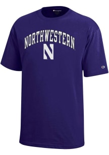 Youth Northwestern Wildcats Purple Champion Arch Mascot Short Sleeve T-Shirt