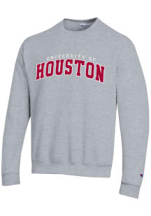 Champion Houston Cougars Mens Grey Twill Powerblend Long Sleeve Crew Sweatshirt
