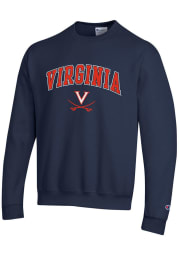Champion Virginia Cavaliers Mens Navy Blue Arch Mascot Powerblend Long Sleeve Crew Sweatshirt