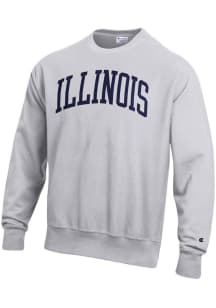 Champion Illinois Fighting Illini Mens Grey Arch Name Long Sleeve Crew Sweatshirt