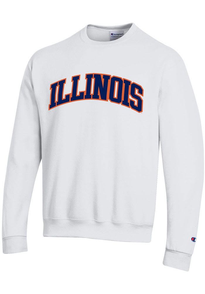 Champion Illinois Fighting Illini Mens White Arch Name Long Sleeve Crew Sweatshirt