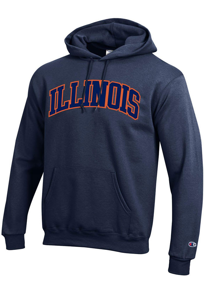 Champion Illinois Fighting Illini Mens Navy Blue Arch Name Long Sleeve Hoodie