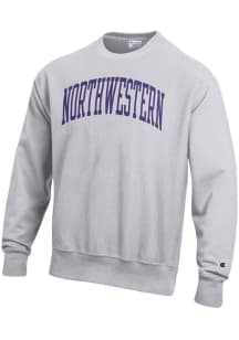 Mens Northwestern Wildcats Grey Champion Arch Name Crew Sweatshirt