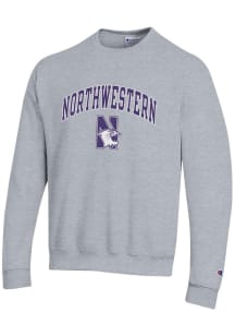 Mens Northwestern Wildcats Grey Champion Arch Mascot Crew Sweatshirt