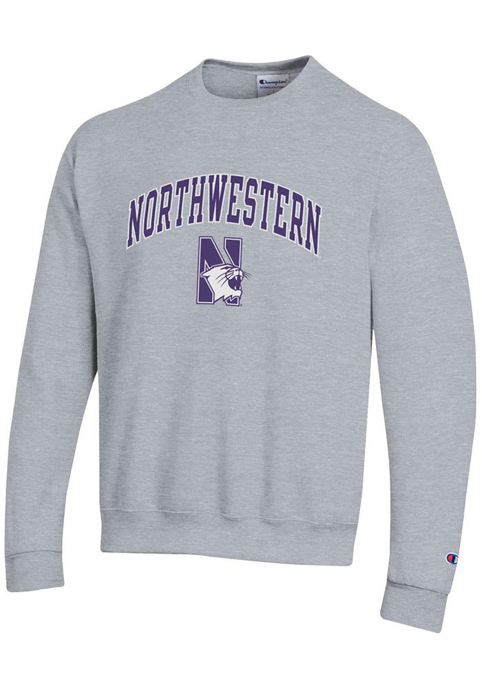Champion Northwestern Wildcats Mens Grey Arch Mascot Long Sleeve Crew Sweatshirt