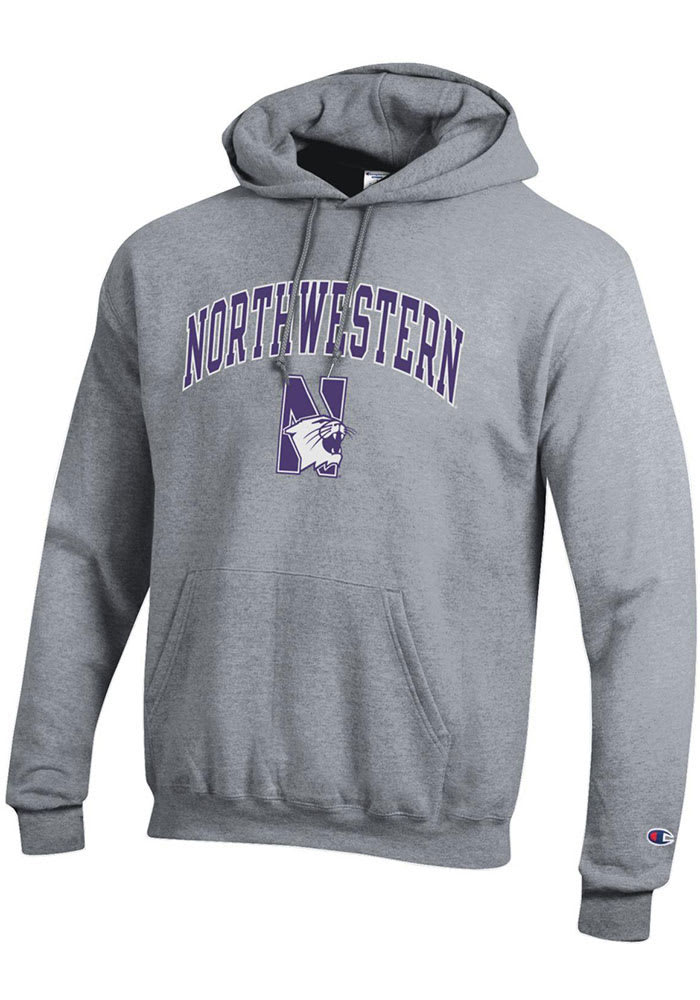 Champion Northwestern Wildcats Mens Grey Arch Mascot Long Sleeve Hoodie