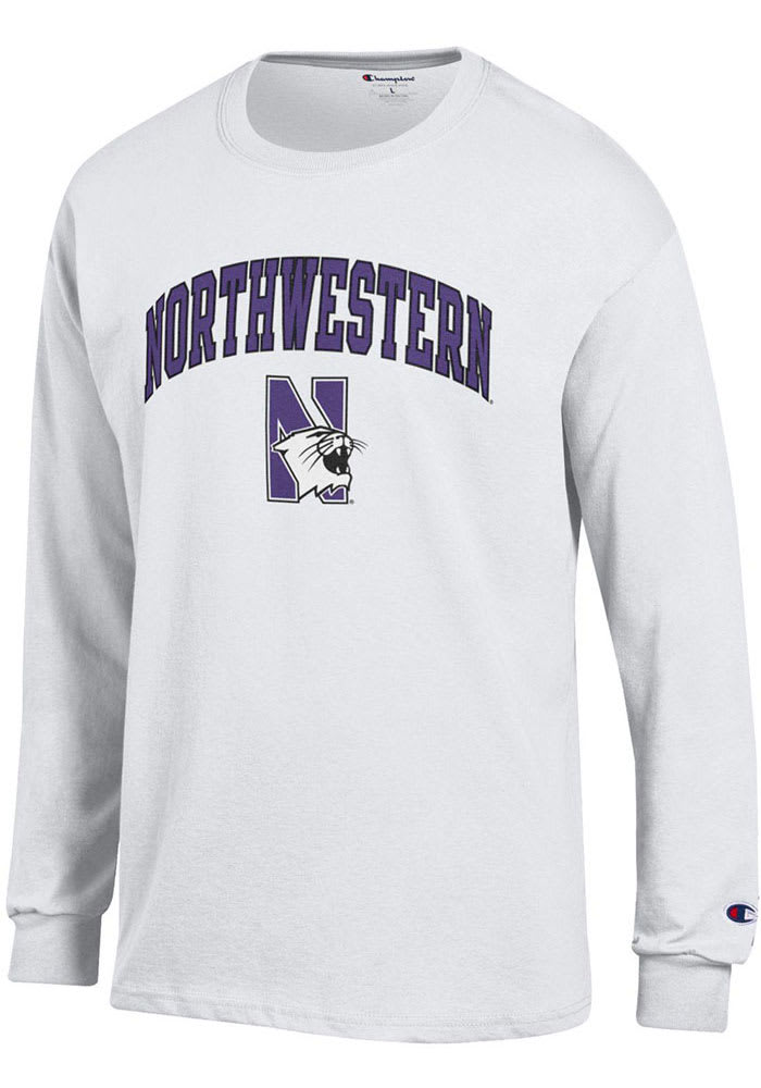 Champion Northwestern Wildcats White Arch Mascot Long Sleeve T Shirt
