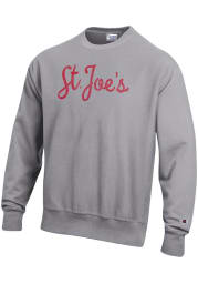 Champion Saint Josephs Hawks Mens Grey Reverse Weave Logo Long Sleeve Crew Sweatshirt
