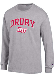 Champion Drury Panthers Grey Arch Mascot Long Sleeve T Shirt