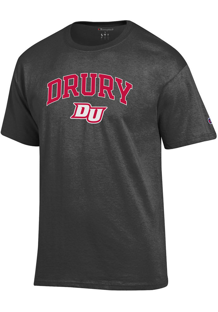 Champion Drury Panthers Charcoal Arch Mascot Short Sleeve T Shirt