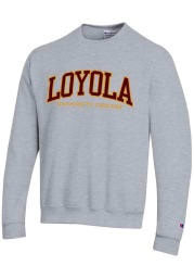 Champion Loyola Ramblers Mens Grey Arch Name Long Sleeve Crew Sweatshirt
