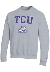 Champion TCU Horned Frogs Mens Grey Arch Mascot Long Sleeve Crew Sweatshirt