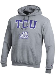 Champion TCU Horned Frogs Mens Grey Arch Mascot Long Sleeve Hoodie