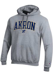 Champion Akron Zips Mens Grey Arch Mascot Twill Long Sleeve Hoodie