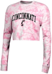 Champion Cincinnati Bearcats Womens Pink Crush Dye Crop Crew Sweatshirt