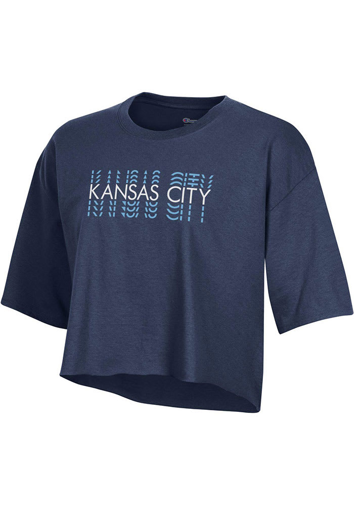 Champion Kansas City Womens Navy Blue Repeating Wordmark Short Sleeve T-Shirt