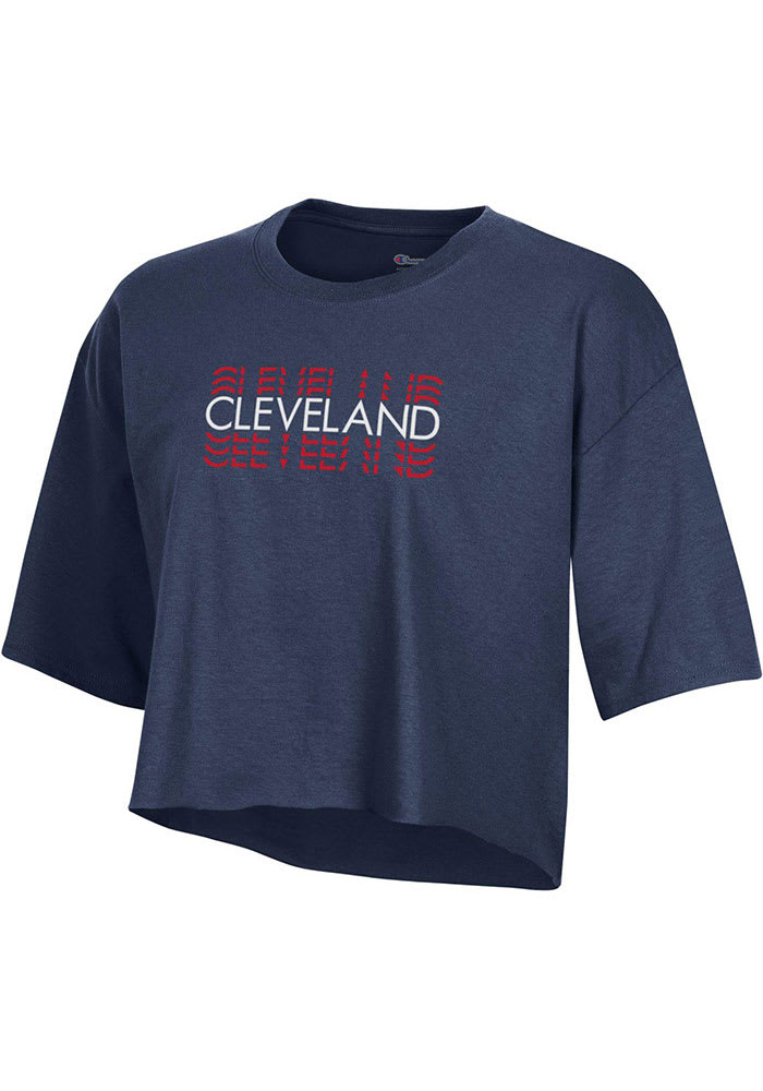 Champion Cleveland Womens Navy Blue Repeating Wordmark Short Sleeve T-Shirt