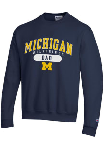 Champion Michigan Wolverines Mens Navy Blue Dad Pill Long Sleeve Crew Sweatshirt