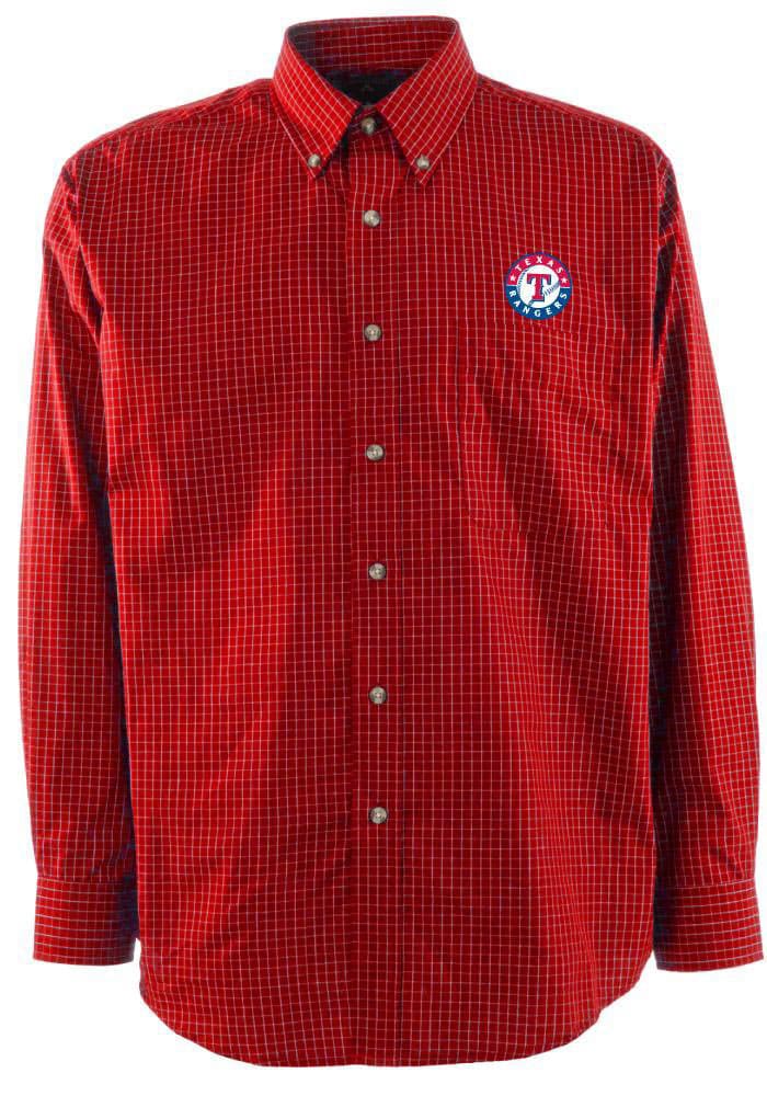 Antigua Texas Rangers Red Compression Long Sleeve Dress Shirt, Red, 70% Cotton / 27% Polyester / 3% SPANDEX, Size L, Rally House