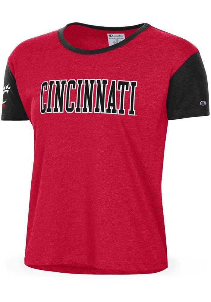 Champion Cincinnati Bearcats Womens Red Boyfriend Crop Logo Short Sleeve T-Shirt