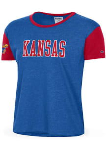 Champion Kansas Jayhawks Womens Blue Boyfriend Crop Short Sleeve T-Shirt