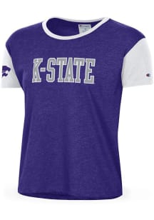 Champion K-State Wildcats Womens Purple Boyfriend Crop Short Sleeve T-Shirt