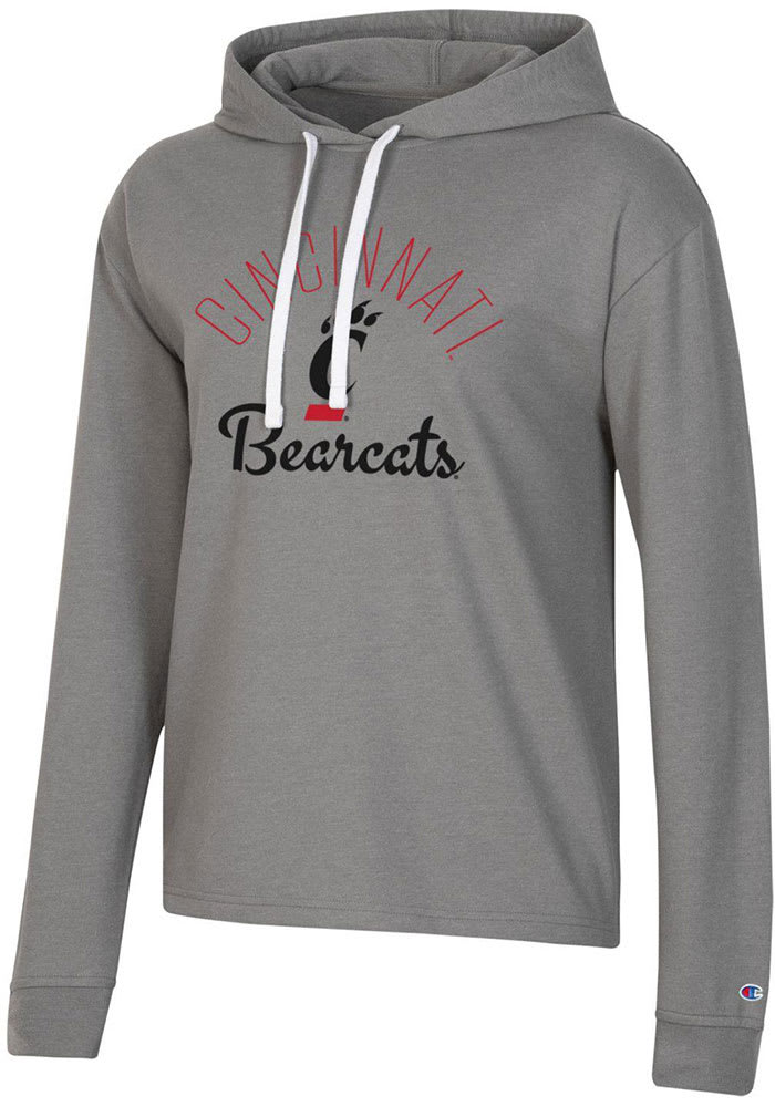 Champion Cincinnati Bearcats Womens Grey French Terry Crop Hooded Sweatshirt