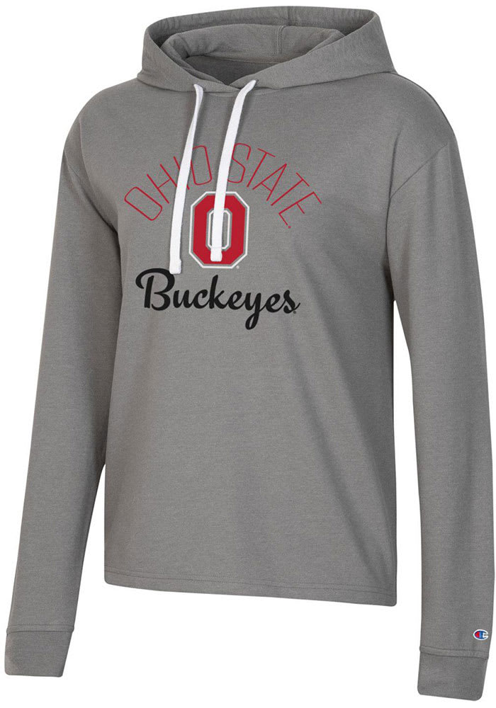 Champion Ohio State Buckeyes Womens Grey French Terry Crop Hooded Sweatshirt