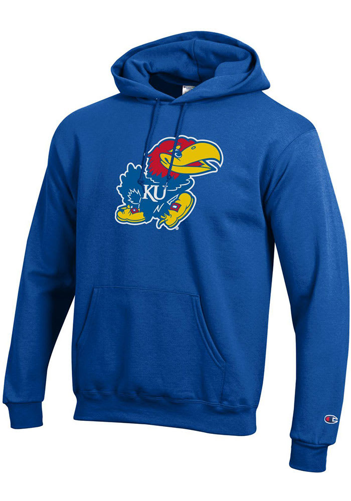 Champion Kansas Jayhawks Mens Blue Big Logo Twill Long Sleeve Hoodie