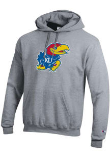 Champion Kansas Jayhawks Mens Grey Big Logo Twill Long Sleeve Hoodie