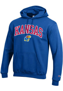 Champion Kansas Jayhawks Mens Blue Arch Mascot Twill Long Sleeve Hoodie