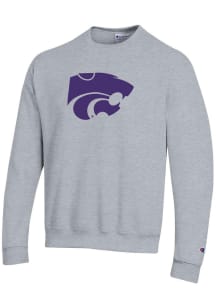 Champion K-State Wildcats Mens Grey Big Logo Twill Long Sleeve Crew Sweatshirt