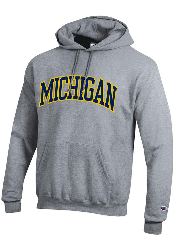 Champion Michigan Wolverines Mens Grey Arch Twill Long Sleeve Hoodie