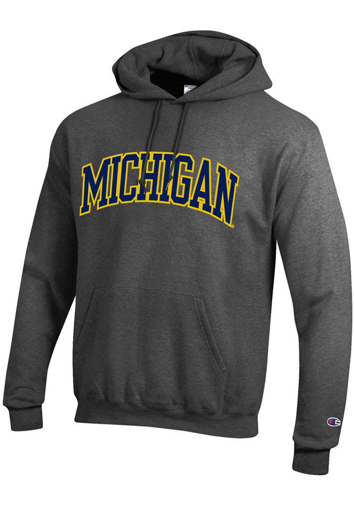 Champion Michigan Wolverines Mens Charcoal Arch Twill Long Sleeve Hoodie
