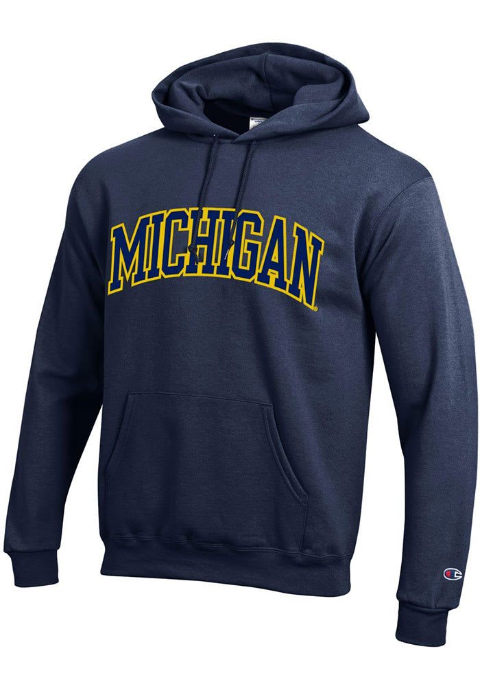 Champion Michigan Wolverines Mens Navy Blue Arch Twill Long Sleeve Hoodie