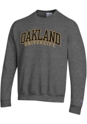 Champion Oakland University Golden Grizzlies Mens Charcoal Arch Twill Long Sleeve Crew Sweatshirt