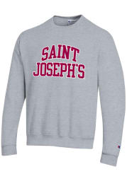 Champion Saint Josephs Hawks Mens Grey Arch Twill Long Sleeve Crew Sweatshirt