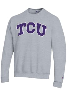 Champion TCU Horned Frogs Mens Grey Arch Twill Long Sleeve Crew Sweatshirt
