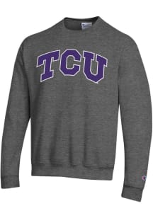 Champion TCU Horned Frogs Mens Charcoal Arch Twill Long Sleeve Crew Sweatshirt