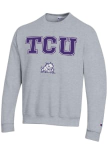 Champion TCU Horned Frogs Mens Grey Arch Mascot Twill Long Sleeve Crew Sweatshirt