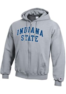 Champion Indiana State Sycamores Mens Grey Powerblend Twill Long Sleeve Full Zip Jacket