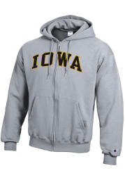 Champion Iowa Hawkeyes Mens Grey Powerblend Twill Long Sleeve Full Zip Jacket