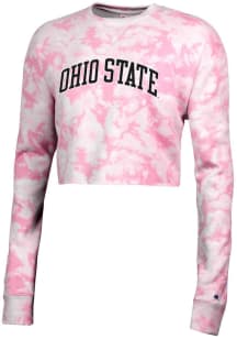 Champion Ohio State Buckeyes Womens Pink Crush Dye Crop Crew Sweatshirt